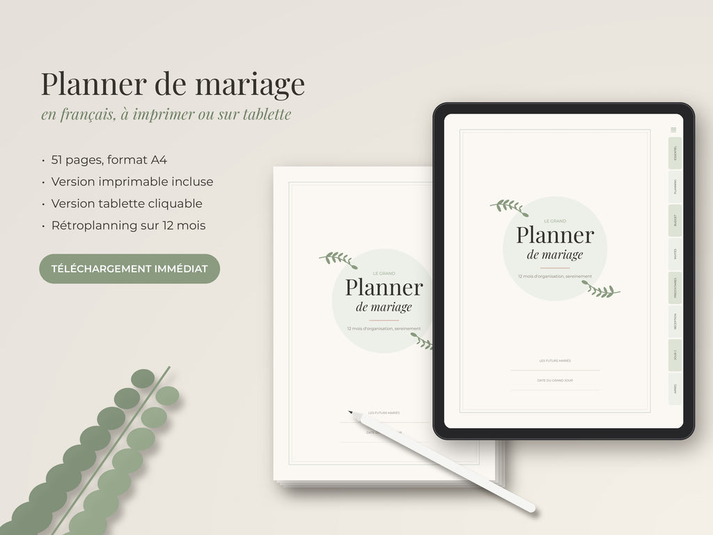 Lot mariage : planner + jeux à imprimer (PDF)