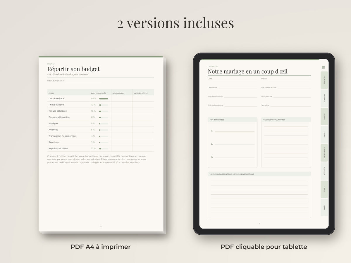Planner de mariage à imprimer et sur tablette (PDF)