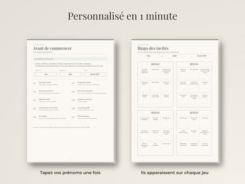 Jeux de mariage personnalisables à imprimer (PDF)