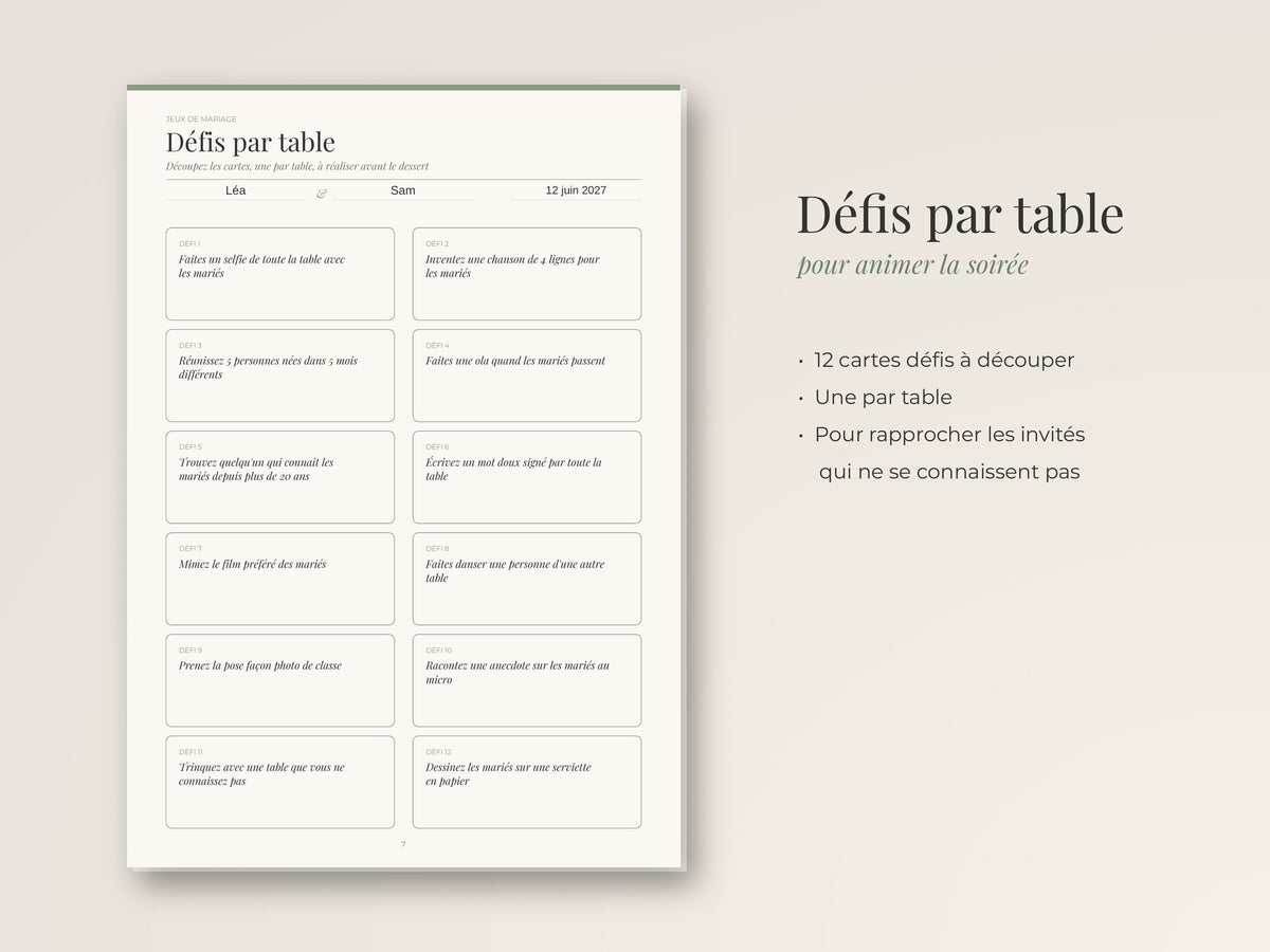 Jeux de mariage personnalisables à imprimer (PDF)