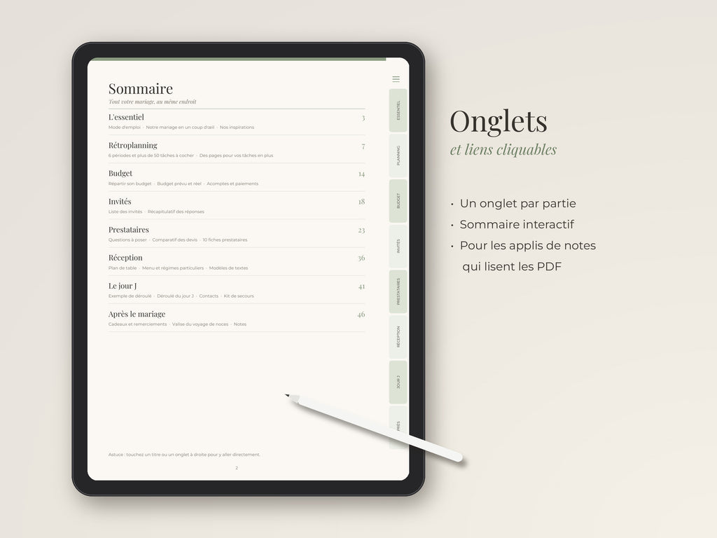 Planner de mariage à imprimer et sur tablette (PDF)