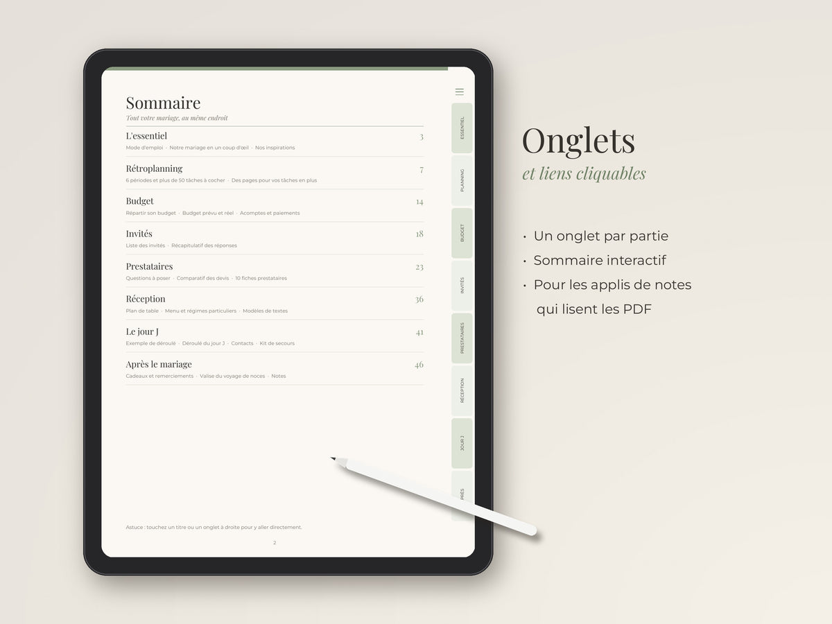 Planner de mariage à imprimer et sur tablette (PDF)