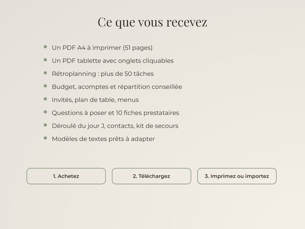 Planner de mariage à imprimer et sur tablette (PDF)