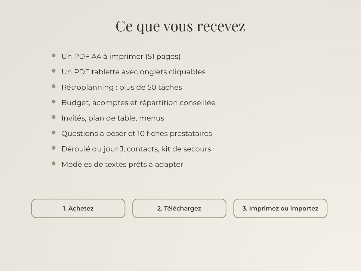 Planner de mariage à imprimer et sur tablette (PDF)