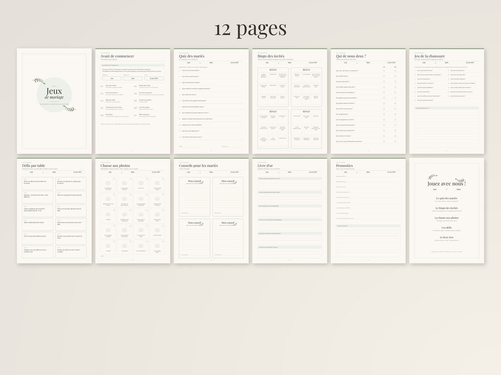 Jeux de mariage personnalisables à imprimer (PDF)