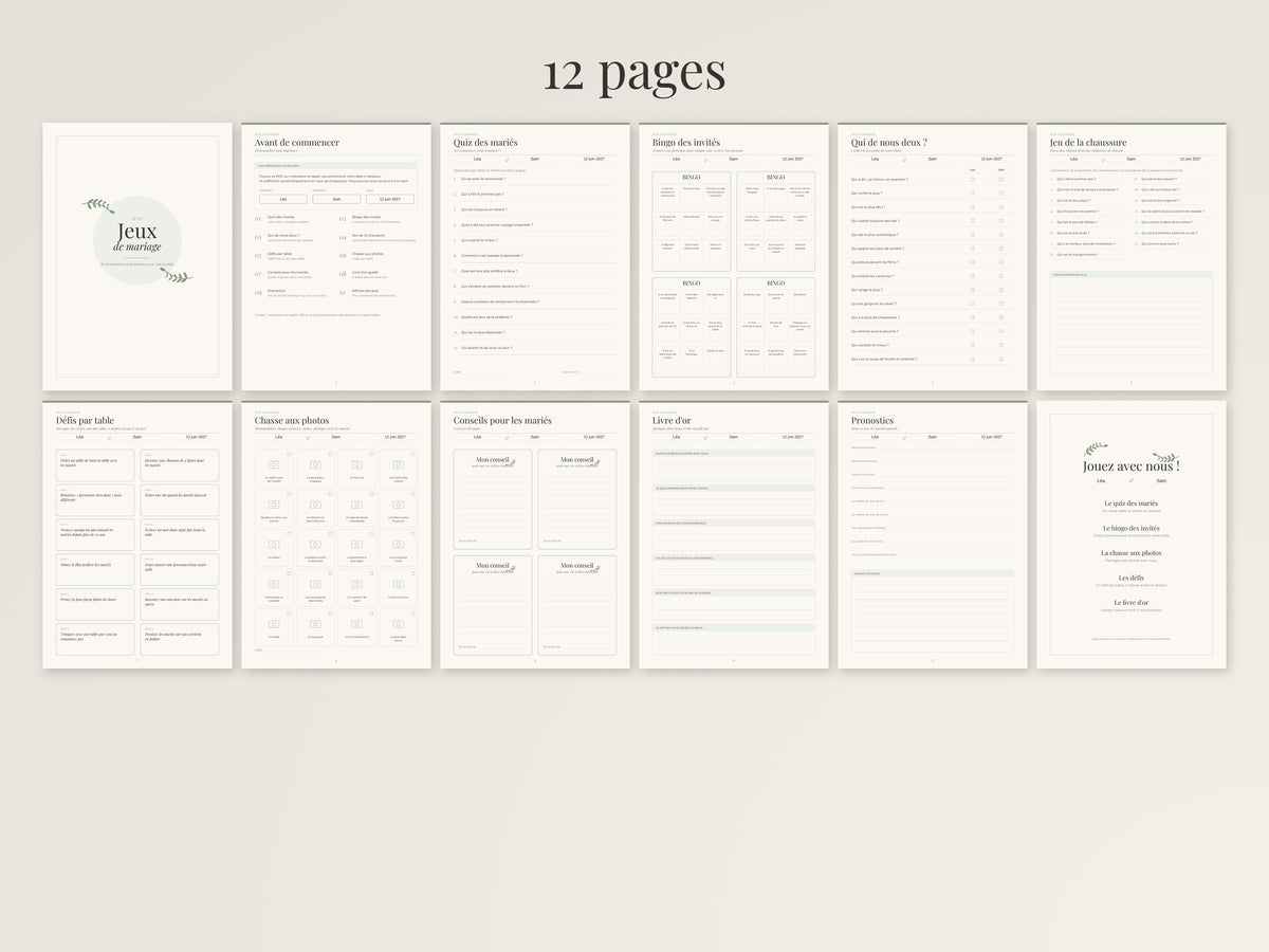 Jeux de mariage personnalisables à imprimer (PDF)